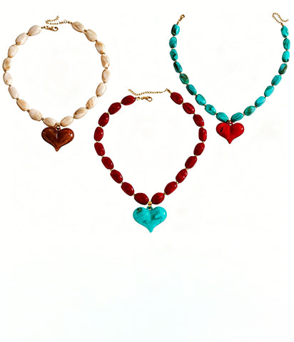 Heart Pendant Beaded Necklace