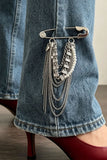 Layered Chain Tassel Safety Pin Brooch