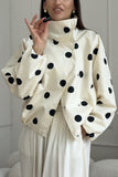 Polka Dot Stand Collar Zip-Up Jacket
