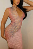 Leopard Print Sleeveless V-Neck Bodycon Dress
