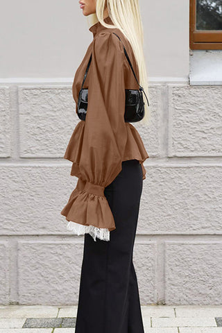 Ruffle Hem Button-Up Blouse
