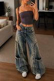 Studded Patchwork Distressed Barrel Jeans