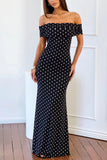 Polka Dot Off-Shoulder Maxi Casual Dress