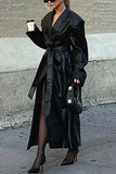 Belted Notched Collar Long Sleeve Coat