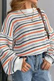 Striped Crew Neck Drop Shoulder Sweater