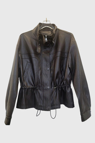 Drawstring Waist Faux Leather Jacket