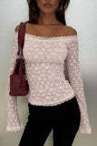 Off-Shoulder Lace Ruched Long Sleeve Top