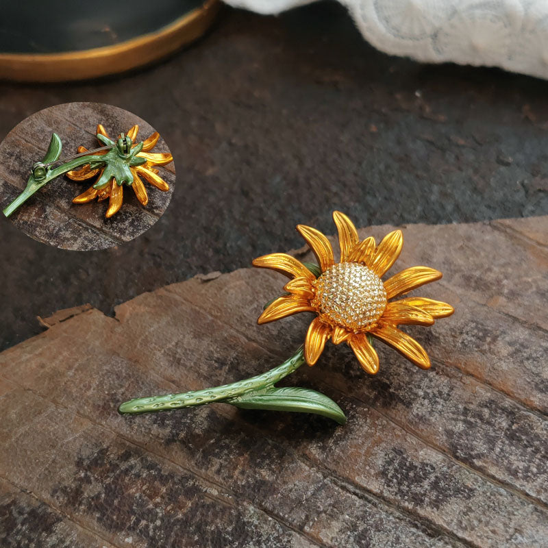 Floral Pearl Enamel Brooch