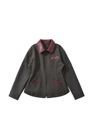 Contrast Collar Zip-Front Structured Jacket