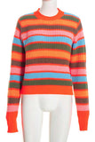 Striped Ribbed Knit Crew Neck Crop Sweater