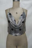 Chain-Link Polka Dot Cowl Crop Top
