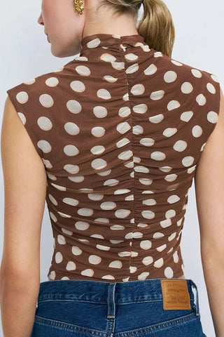 Polka Dot Ruched Mock Neck Tank