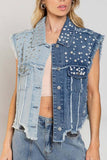 Pearl Studded Frayed Sleeveless Vest