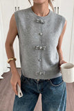 Bow Front Crew Neck Knit Sweater Vest