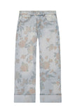 Floral Print Cuffed Wide Leg Jeans