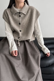 Collared Ribbed Knit Button-Front Vest