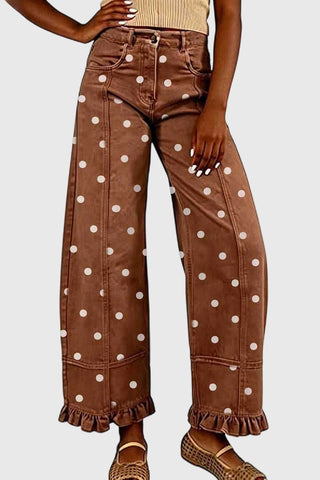 Polka Dot Ruffle Hem Baggy Jeans