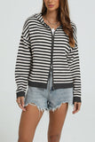 Striped Zip-Up Hooded Knit Cardigan