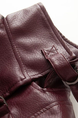 Notched Collar Smocked Waist Faux Leather Jacket