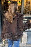 Shaggy Faux Fur Trim Open Front Coat