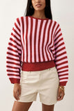 Striped Ribbed Hem Crew Neck Sweater
