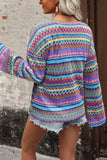 Multicolor Stripe Knit Bell Sleeve Top