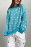 Bird Motif Crew Neck Knit Sweater