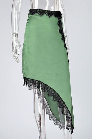 Lace Trim Asymmetrical Midi Skirt