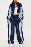 Colorblock Zip-Up Crop Top and Pants Set