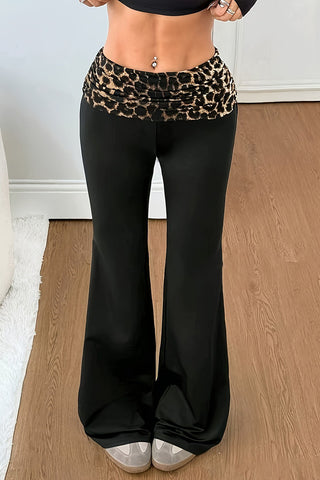 Polka Dot Ruched Waist Flare Casual Pants
