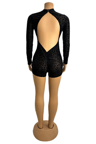 Lace Long Open-Back Sleeve Romper