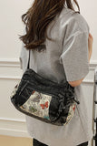 Floral Patch Zipper Drawstring Bag