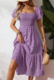 Smocked Ruffle Sleeve Casual Dress