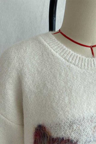 Sequin Animal Motif Crew Neck Sweater