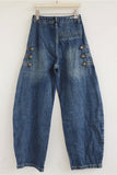 Button Detail Wide Leg Jeans