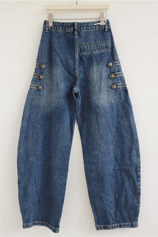 Button Detail Wide Leg Jeans