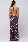 Polka Dot Halter V-Neck Maxi Dress