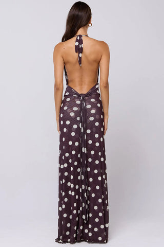 Polka Dot Halter V-Neck Maxi Dress