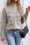 Zip-Front Mock Neck Knit Cardigan