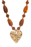 Textured Heart Pendant Beaded Necklace