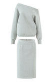 One-Shoulder Long Sleeve Midi Skirt Set