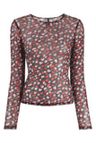 Sheer Floral Print Long Sleeve Blouse