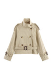 Double-Breasted Belted Stand Collar Coat
