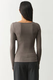 Ruched Boat Neck Long Sleeve Crop Top