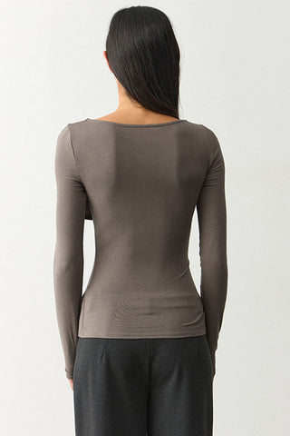Ruched Boat Neck Long Sleeve Crop Top