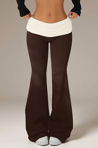 Polka Dot Ruched Waist Flare Casual Pants