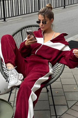 Colorblock Zip-Up Hoodie and Pants Activewear Set