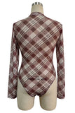 Sheer Plaid Mock Neck Long Sleeve Bodysuit
