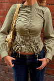 Mock Neck Button-Front Peplum Blouse