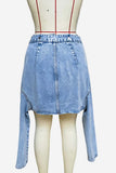 Asymmetric Denim Midi Skirt